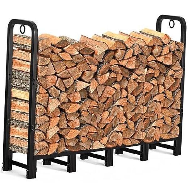 Firewood Log Rack Outdoor Log Holder for Fireplace Heavy Duty Wood Stacker 5ft