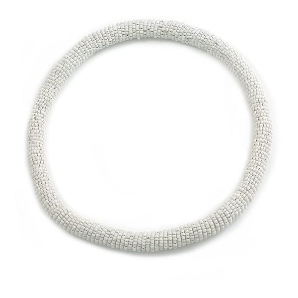 Avalaya Statement Chunky Snow White Beaded Stretch Necklace - 50cm L