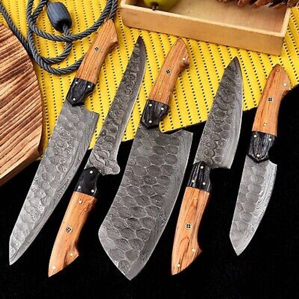 Knife Set Chef Kitchen Damascus Knives custom Handmade cleaver Blade Boning