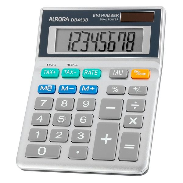 Aurora DB453B Semi Desktop Calculator (With Tax Function), Silver