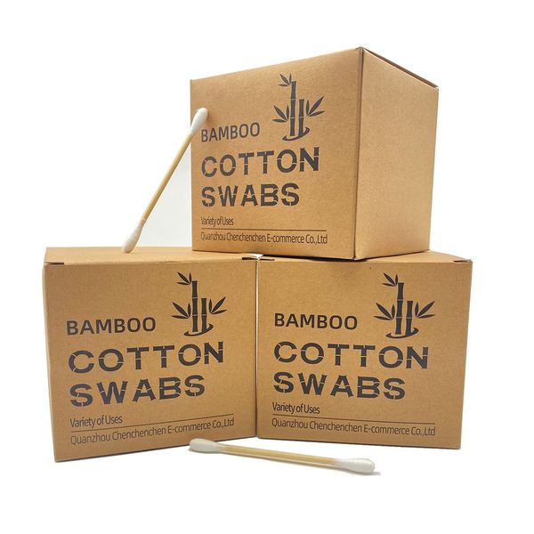 XL Bamboo Cotton Swabs 900ct, Natural Cotton Buds with Larger Tips for Personal Care，3 Pack Biodegradable Cotton Tips