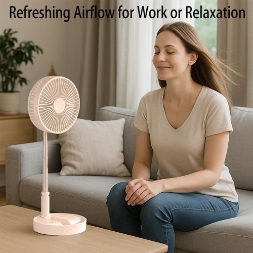 RealinKus Pedestal Fan Foldable table fan, Adjustable Height, 7200mAh Rechargeable, Portable, Quiet, FoldAway (White)
