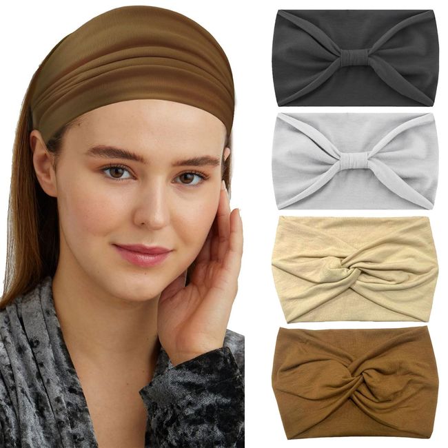 Ruzister® 4 Stück Damen Boho Stirnbänder, Geknotete Stirnbänder Boho Breite Stirnband, Weiche, Elastische Kopfband Haarschmuck, Ideal für Alltag & Sport