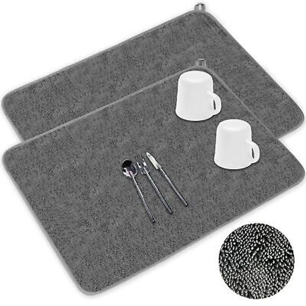 2 Pack Microfiber Dish Drying Mat24*17 Inch Absorbent Dish Drainer Kitchen Co...