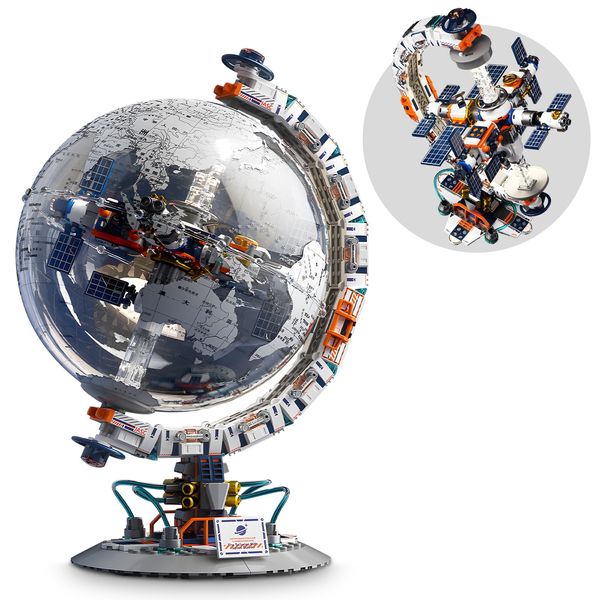 Finger Rock Space Station Globe Building Set for Adults,Rotatable Globe Display Model with Dual Illumination Modes, Perfect for Office and Home Decor，Stem Toys Gifts for Kids 8-14 Boys Girls（657PCS）