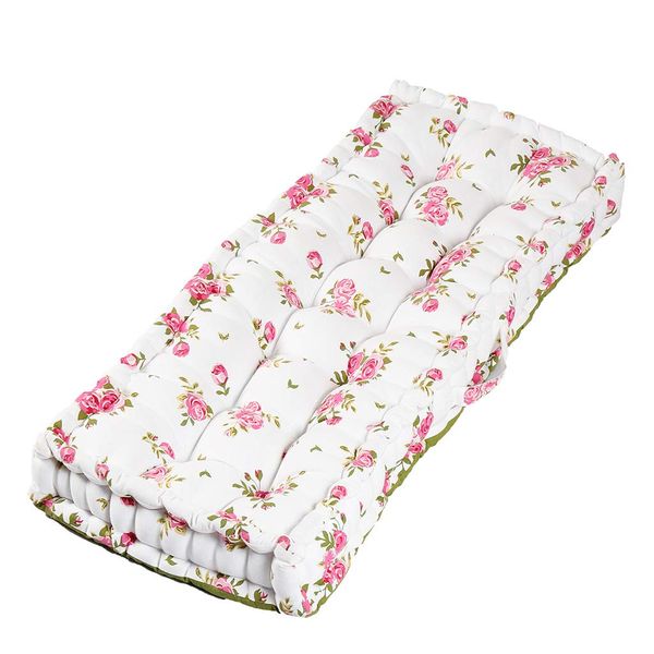 Dibor Garden Bench Cushion Pink Floral Print 100% Cotton 2 Seater Seat Pad Patio Furniture Mattress Cushion