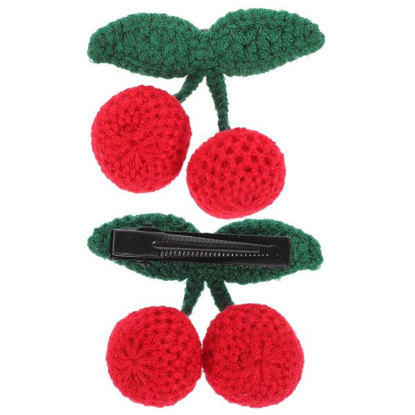 Beaupretty 2 Pcs Cherry Barrettes Hair Pin Hair Clip Hair Barrettes Crochet Hook Cute Hair Accessories Cherry Hair Accessories Child Yarn Brooch Girl Red