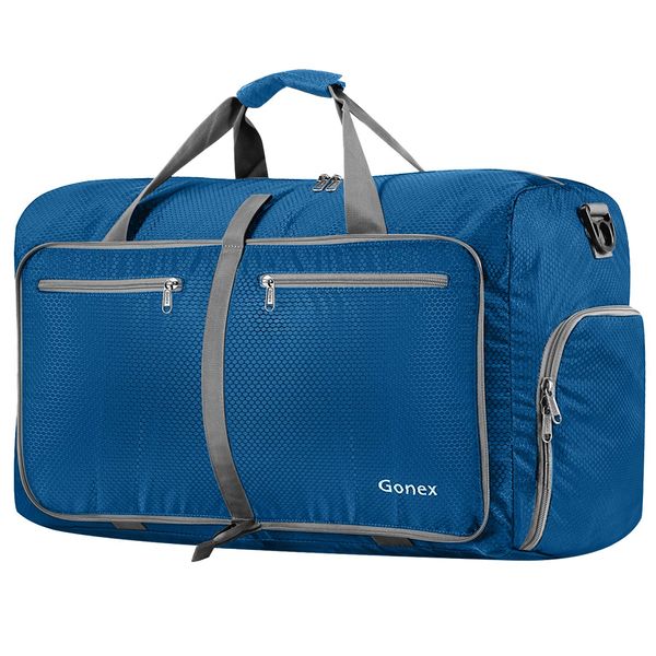 Gonex 80L Foldable Travel Duffel Bag for Luggage, Gym, Sport, Camping, Storage, Shopping Water & Tear Resistant Deep Blue