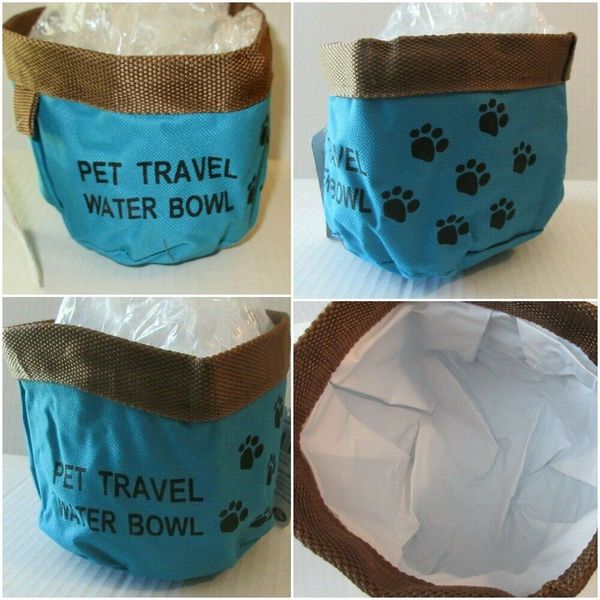 NWT 1 Blue Collapsible Travel Pet Dog Food Water Bowl Heavy Duty Holds 1 Liter