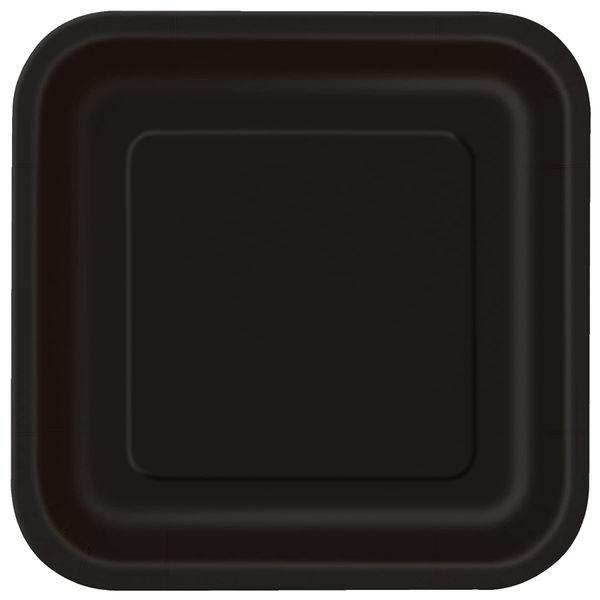 Unique 32060EU Eco-Friendly Square Paper Plates-23 cm-Black Colour-14 Count (Pack of 1), Pack of 14