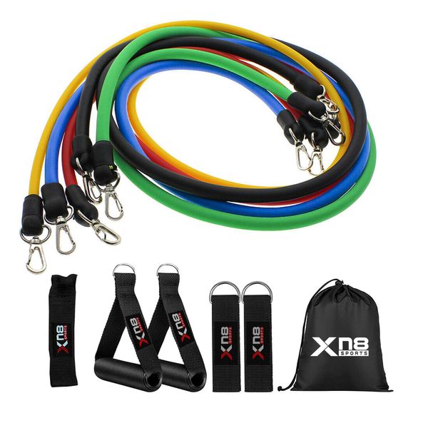 Xn8 Resistance Bands With Handles Weight Exercise Stretch Bands Set With 5 Fitness Tubes Handles Ankle Straps, Carrying Pouch Set Up to 150lbs (Max 150lbs)