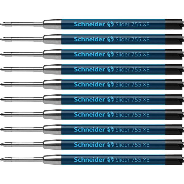 Schneider Slider 755 XB (Extra Broad) Ballpoint Pen Refill, 1.4 mm, ISO Format G2, Black Ink, Box of 10 Refills (175501)