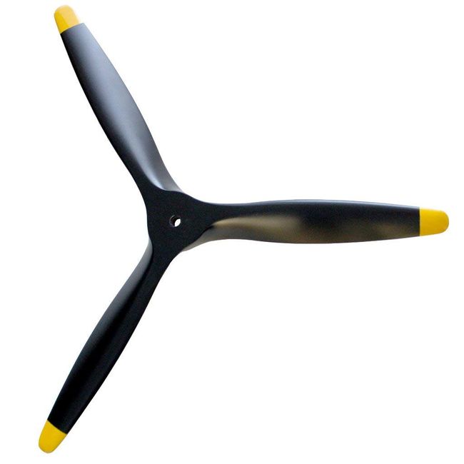 XOAR PJWWII 15x7 RC Warbird Airplane Propeller. 15 Inch 3 Blade Giant Scale WWII Black Wood Prop with Yellow Tips for Gasoline RC Plane