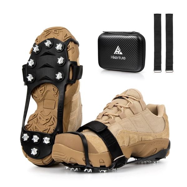 HIKENTURE Grödel Crampons for Mountain Shoes, Shoe Spikes with 11 Stainless Steel Teeth Spikes, Shoes Spikes, Non-Slip Crampons, Ice Cleats for Hiking, Trekking, Snow, Ice, Winter Outdoor A3-L
