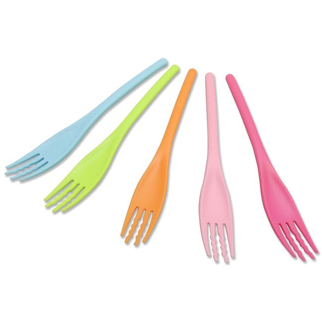 Endo Sansho Mouth-Friendly Soft Brown Fork, Western Color, Set of 5, Rose/Orange/Pink/Blue/Green, Total Length: 6.5 inches (16.5 cm)