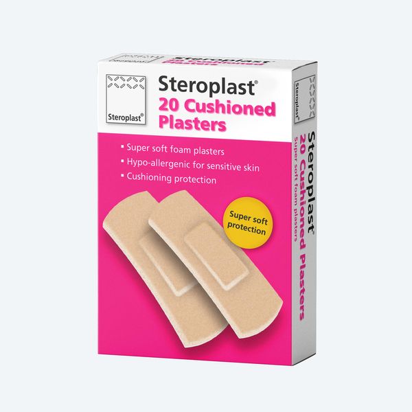 Steroplast Cushioned Plasters | 20 Plasters Per Box | Two Sizes for Most Cuts & Grazes | Hypoallergenic | Cushioning Protection