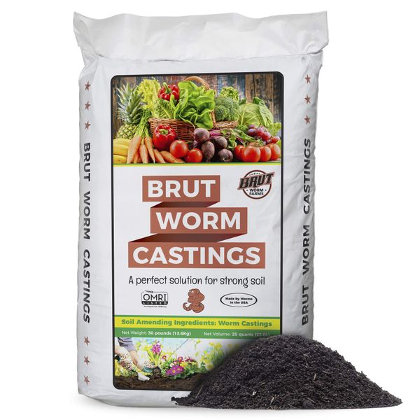 Brut Worm Castings – 30 Lb – Organic Fertilizer – Natural Solution for Healthy Houseplants, Flowers, and Vegetables - Use Indoors or Outdoors - Odor Free