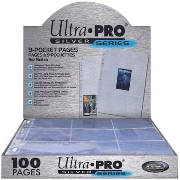 Ultra PRO - 11-Hole Punch 9-Pocket Pages Silver Series, 100 Pages to Store Trading Cards, Baseball cards, Pokemon and Baseball Card Sleeves, Card Protector Sheets for Binders