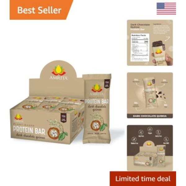 Dark Chocolate Quinoa Protein Bars - 15g Plant Based Protein, Low-Sugar, Vegan