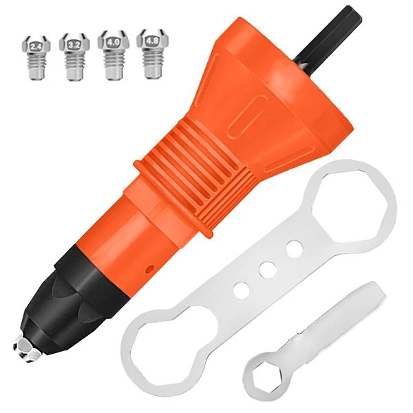 GOOMAND Rivet Pro Impact Driver Rivet Gun Electric Riveter Tool Nutter Attachment Riveter with Hex Wrench Alloy Steel 0.13 inch (4 mm) 0.13 inch (3.2 mm) 0.16 inch (4.0 mm) 0.16 inch (4.0 mm)