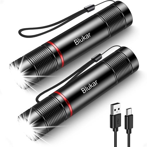 Blukar Flashlight Rechargeable 2 Packs, High Lumens Flashlight, Super Bright Small LED Flash Light- Zoomable, Adjustable Brightness, Long Lasting for Camping, Outdoors and Home Emergency