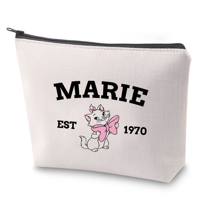 BAUNA Kosmetiktasche mit Cartoon-Motiv, Motiv: Marie EST 1970, mit Reißverschluss, für Katzenliebhaber, Reisetasche, Cartoon-Katze, Geschenk, Marie Est 1970