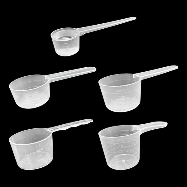 5 Stück Messlöffel, Dosierlöffel Transparent mit Skala 10ml, 20ml, 30ml, 40 ml, 5g Messlöffel Gramm, Dosier-Löffel 5g für Backen Kochen Kaffee Waschpulver Proteinpulver Creatin
