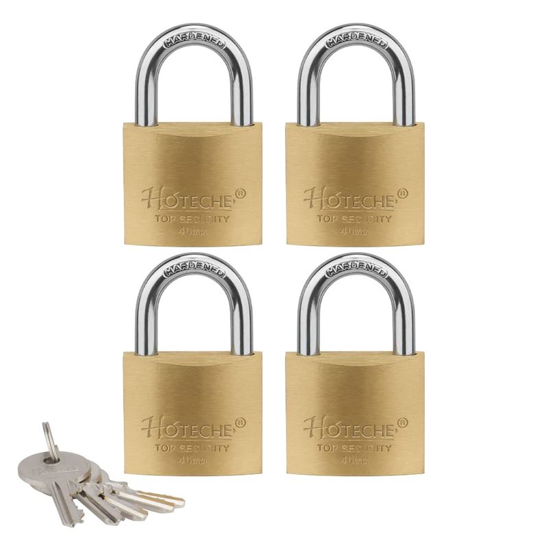 Hotehce 4-Piece Brass Padlock Set 40 mm Fixed Brass Padlocks Keyed ...