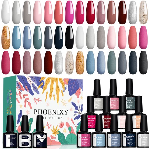 Gel Nail Polish Set - 24pcs 8ml UV Gel Nail Polish Starter Kit Soak-off Gel Polish Gel Nail Varnish Set Shellac Nail Polish Base and Top Coat Gifts Set for Women by Phoenixy