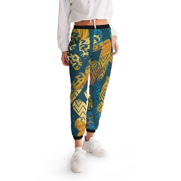 Womens Track Pants - Blue Multicolor Graphic Sports Pants - XS