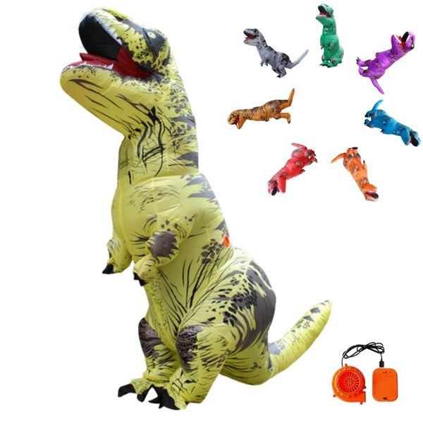 REKUCCI Dinosaur Costume, Halloween, Tyrannosaurus, Cosplay, Inflatable, Christmas, Birthday, Cultural Festival, Events (Adult 59.1 - 74.8 inches (150 - 190 cm), Yellow)