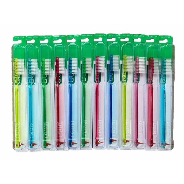 12 Pk GUM 411 Classic Full size (4 rows) brushes Soft Toothbrush With Rubber Tip