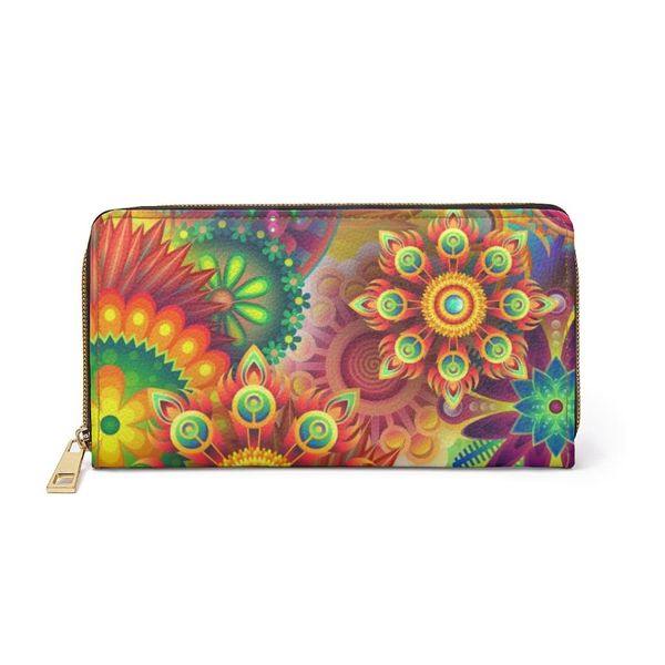 Womens Wallet, Zip Purse, Multicolor Geometric Floral - One size