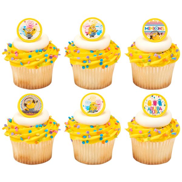 DecoPac Despicable Me™ Celebrations Cupcake Rings, 24 Minions Cupcake Decorations, 6 Minion Designs On Yellow Rings - 24 Pack