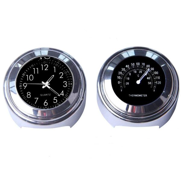 Riloer 2pcs 7/8 Zoll Motorrad Lenkeruhr und Thermometer Universal wasserdichte Digitaluhr (schwarz)