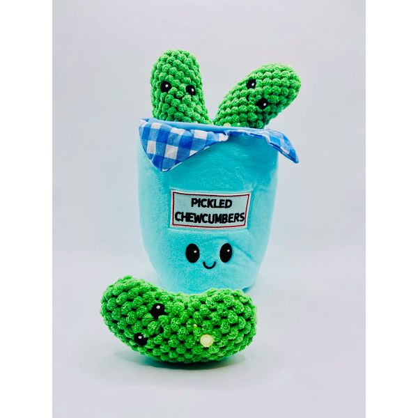 Mushroom Dog Chew Plush Toy Crinkle Squeaky Activity Pickled Cucumber Blue Small and Medium Dogs