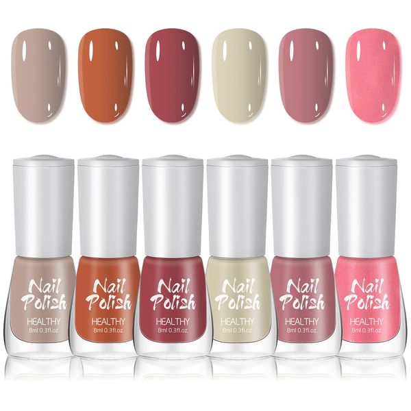 Nail Polish Sets, 6Pcs Long Lasting Nail Polish Quick Dry Nail Varnish, Non-Toxic Water Based Nail Polish Gel, No Need UV Nail Varnish Sets for Women DIY Nail Art at Home (Nude Pink Red Brown Series)