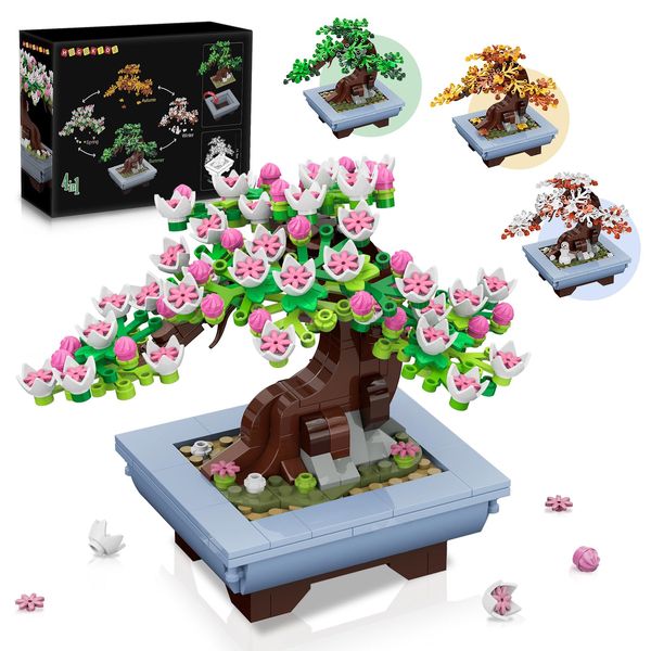 HOGOKIDS Cherry Flowers Bonsai Building Set - 4 Seasons Bonsai Tree Building Block Toy 584 PCS, Botanical Collection DIY Plant Home Office Decor, Birthday Gift for Adults Teens Kids Ages 6-12+