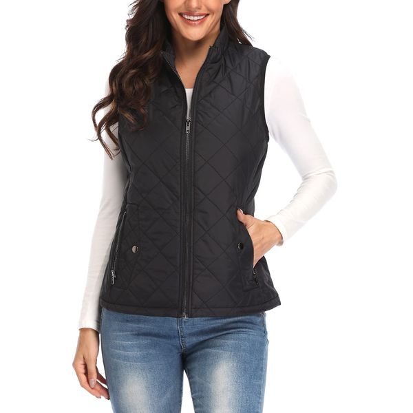 Argstar Women's Quilted Puffer Vest, Stand Collar Lightweight Zip Padded Outerwear Gilet Black M