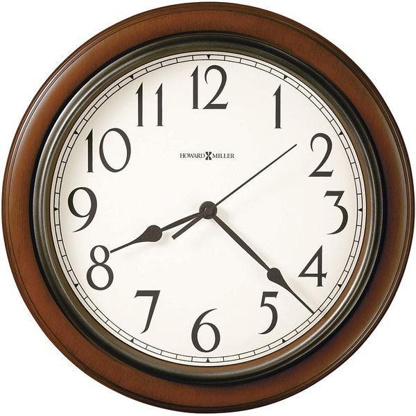 Howard Miller Kalvin Wall Clock 625-418 – Medium Brown Cherry Finished Case, Charcoal Gray Accents, Modern Home Decor, Classic Round Design, Quartz Movement