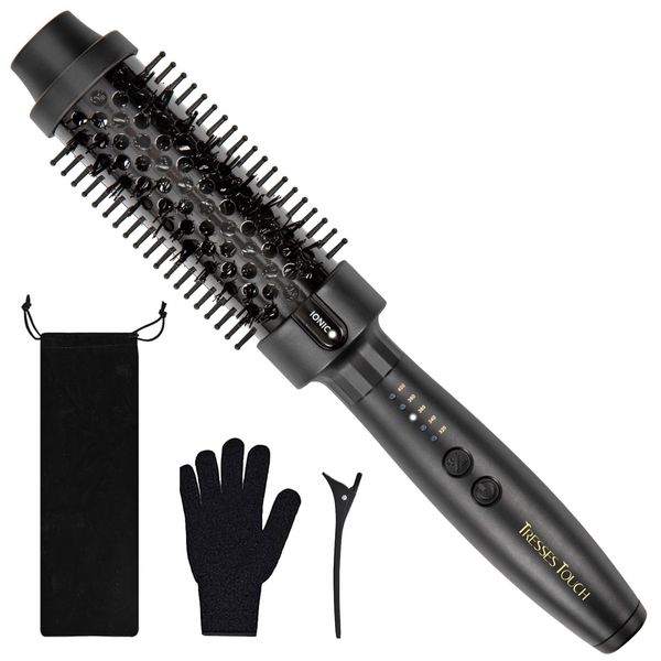 Thermal Brush 1 1/2 Inch Thermal Hair Brush Blowout Look, Ionic Heated Round Brush with 5 Settings, Thermal Round Brush Dual Voltage Curling Brush, Black