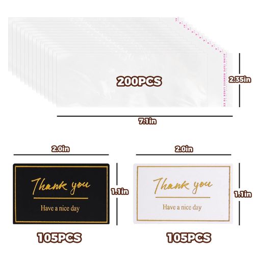 Chocolate Bar Wrappers with Stickers, 200 Pcs Self Sealing Chocolate Bar Packaging with Thank You Stickers, for CandyBar, Cookies, Treat, Party Favor