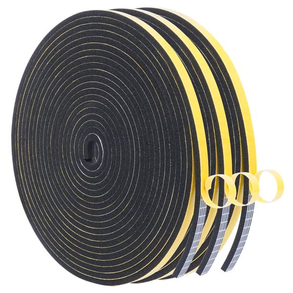 WochiTV Foam Tape Weather Stripping 6mm(W) x 3mm(T), Insulation Soundproofing Strips Tape Gasket Seal for Doors and Window Jamb, Sliding Door Frame, Total 15m (3 Rolls, 5M Long Each)