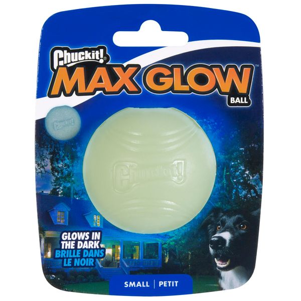 Chuckit! Max Glow Dog Ball Glow In The Dark Light Up Ball High Visibility Fetch Dog Toy, 1 Pack, Small