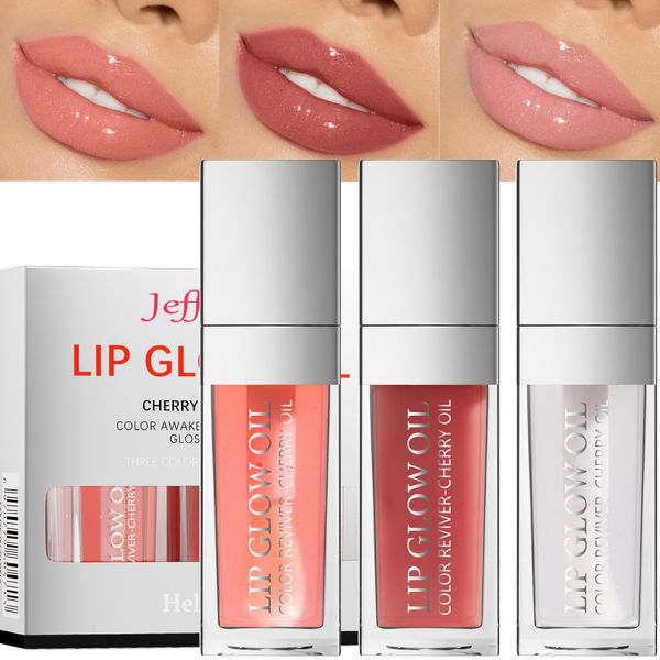 3 PCS Lipgloss Set Incisite Hellokiss 3PCS Lip Glow Oil, Hydrating Plumping Lip Gloss, Tinted Lip Balm, Moisturizing Lip Oil Gloss,