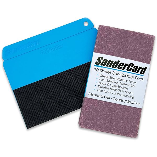 SanderCard Hand Sander | Ultra-Thin Shape with a Unique Sanding Action | Essential Sanding Tool for Detail Sanding | Includes 10 Sheet Sandpaper Pack | Fits Standard 70mm x 125mm Sanding Block Sheets