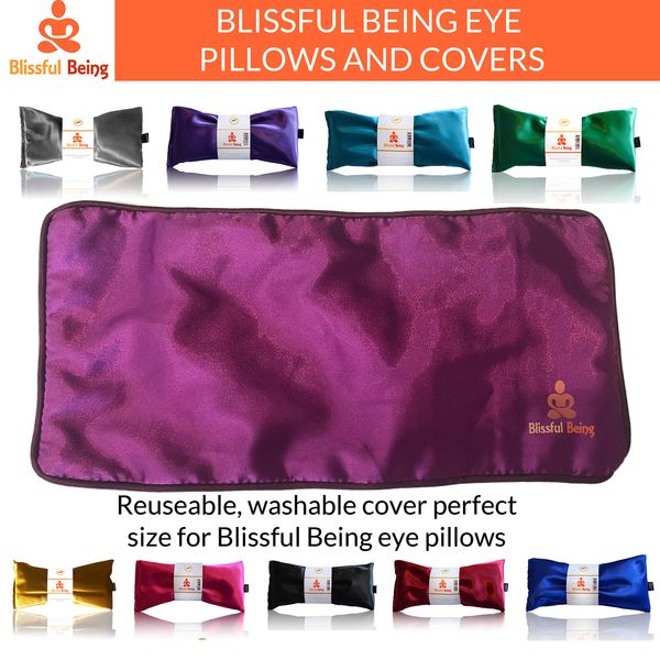 Blissful Being Lavender Eye Pillow with Purple Satin Cover- Hot or Cold Aromatherapy Eye Pillow perfect for Naps, Yoga, Meditation - Natural Herbal Relaxation (Sapphire with purple cover bundle)