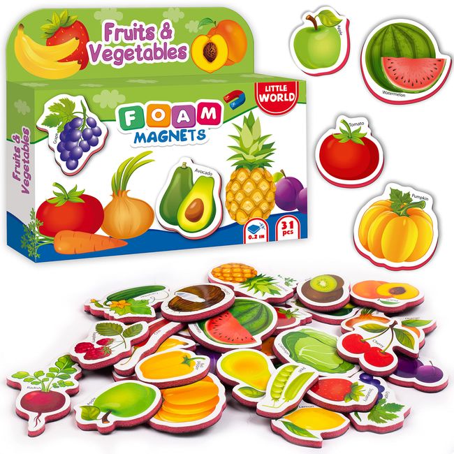 Little World 31 Foam Fridge Magnets for Toddlers 1-3 – Large Toddler Magnets – Fridge Magnets for Kids - Refrigerator Magnets for Kids – Baby Magnets - Magnets for Kids on Fridge