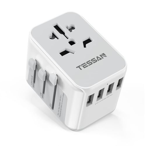 TESSAN Plug Adapter Worldwide with 4 USB and 1 AC Socket, International Travel Adapter UK to European Power Universal Plug Adaptor for EU USA Australia Thailand