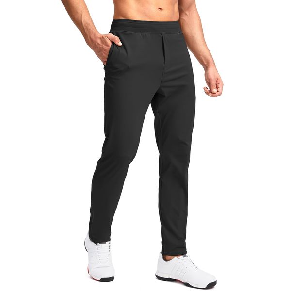 Pudolla Men's Golf Pants Stretch Sweatpants with Zipper Pockets Slim Fit Work Casual Joggers Pants for Men (Black Large)